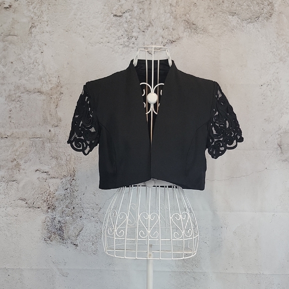 Scott McClintock Black Lace Sleeve Bolero Jacket Women's Size 8 - Picture 1 of 10